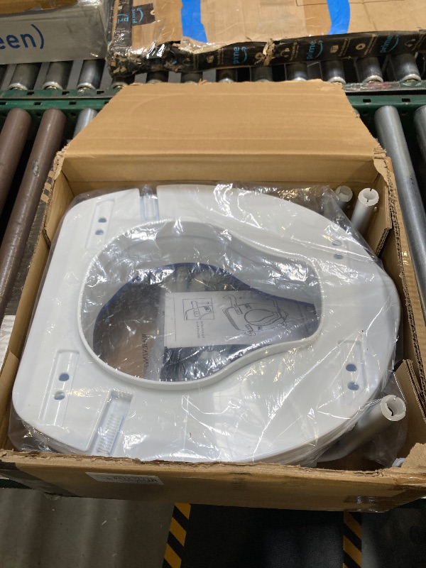 Photo 1 of Raised Toilet Seat with Handles, 4'' Toilet Seat Riser for Seniors with TPR Padded and Aluminum Arms, Toilet Safety Riser for Most Toilet (Blue)