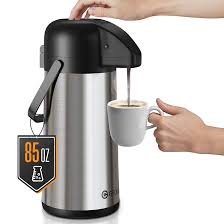 Photo 1 of Airpot Coffee Carafe for Keeping Hot - 85 OZ / 2.5L Large Coffee Dispenser with Pump - Insulated Stainless Steel Thermos Urn for Hot Drinks Water Tea Chocolate - Thermal Beverage Dispenser for Parties