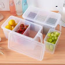 Photo 1 of 2 Pack Plastic Divided Veggie Storage Containers with Lids and Handles for Fridge Storage Organizer Boxes for Refrigerator Produce Beans Fruits Organzation