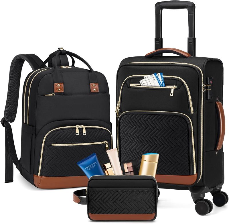 Photo 1 of RAINSMORE Carry On Luggage 22x14x9 Airline Approved, 20 Inch Softside Suitcases with Wheels, 3 Piece Luggage Sets, Rolling Carry On Suitcase with TSA Lock for Travel Weekender