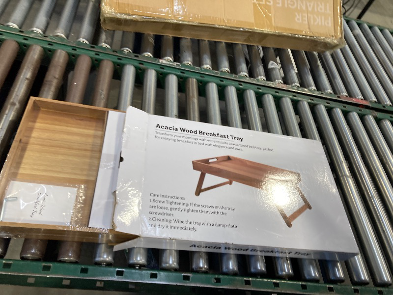 Photo 1 of 17 Inch Acacia Wood Serving Tray with Handles - Large Wooden Tray for Ottoman, Breakfast in Bed, Dinner, Coffee Table - Decorative Rectangular Tray for Living Room Bedroom Entryway and Kitchen