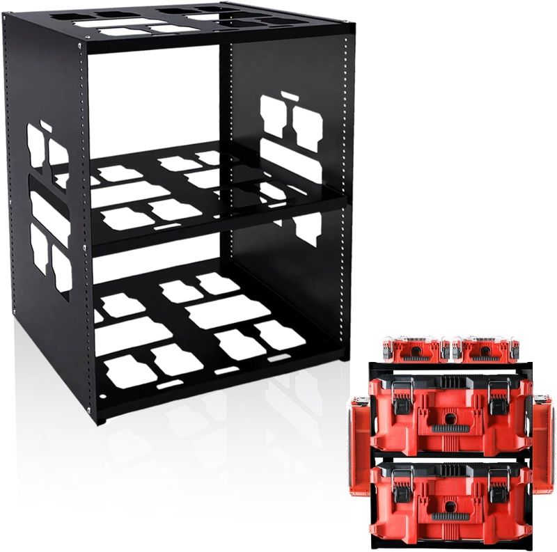 Photo 1 of Mounting Plate Compatible with Mil.Waukee Packout, Adjustable Heavy Metal Material Shelf, Holds Up to 8 Boxes for Tool, Storage and Organization System
