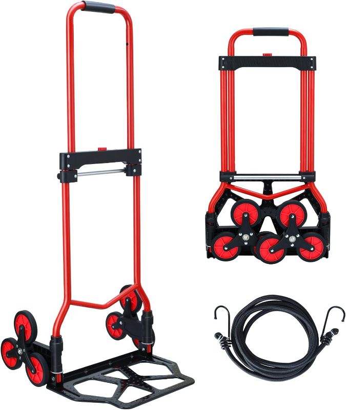 Photo 1 of Stair Climbing Dolly Cart,Stair Climbing Hand Truck Dolly with Telescoping Handle and Stairs Wheels,200 LB Capacity Heavy Duty Folding Hand Truck for Stairs,Moving,Office (Red)
