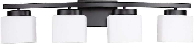 Photo 1 of 4-Light Matte Black Vanity Light Fixture with White Glass Shade for Bathroom Over Mirror, 31.5 Inches

