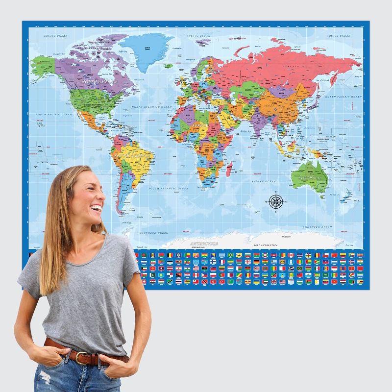 Photo 1 of Giant World Map - Mega Map of the World - Laminated - 46" x 60" [Blue]
