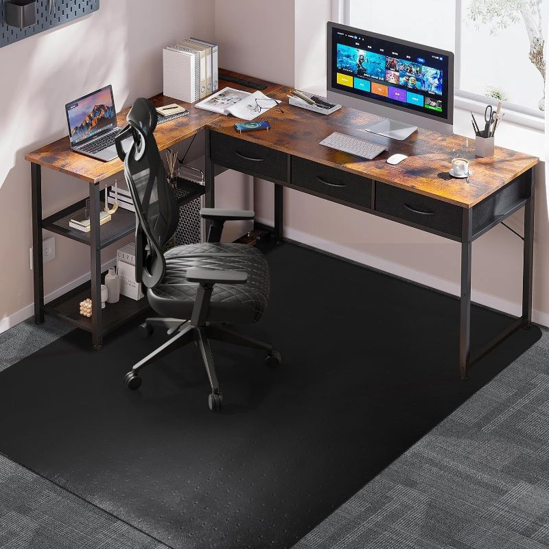 Photo 1 of Large Office Chair Mat for Carpet, 46"x 60" Anti-Slip Waterproof Desk Chair Mat for Rolling Chairs, Heavy Duty Vinyl Computer Floor Protector, Easy Glide Floor Mat for Work, Home Office, Gaming
