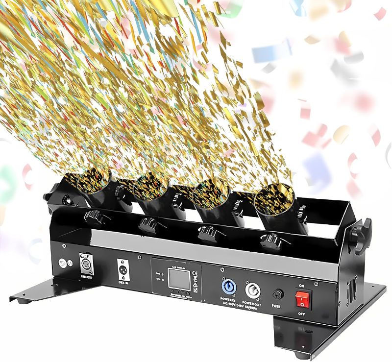 Photo 1 of Confetti Machine, Professional Electric Confetti Launcher, DMX/Remote Control Digital Confetti Cannon, Confetti Shooter for DJ Party Nightclub Wedding Stage Concert Event Show Christmas(4shot)
