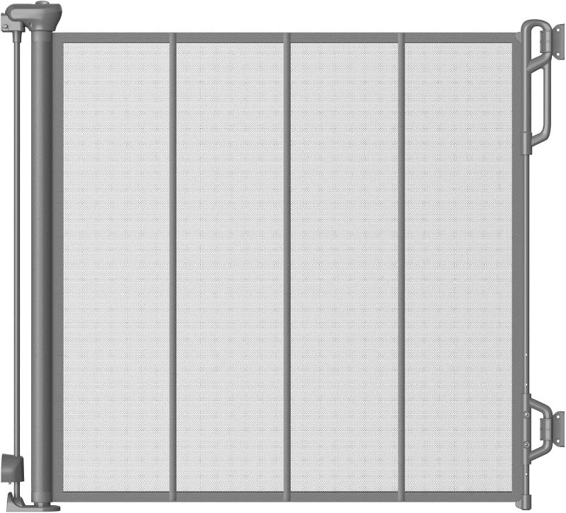 Photo 1 of Reinforced Retractable Baby Gate or Mesh Dog Gate,Easy to Use for Stairs, Doorways, Hallways, Indoor, Outdoor, Wide Pet Gate 33.5" Tall, Extends to 45" Wide, Gray
