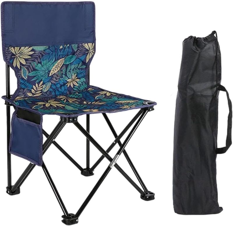 Photo 1 of PQGKOBR Portable Folding Camping Chair,Ultralight Outdoor backrest Collapsible Chair with Side Pockets and Carry Bag for Camping Fishing Hiking Gardening and Beach
