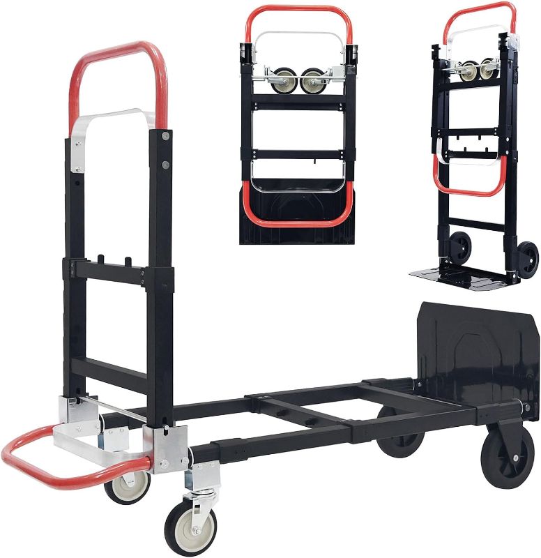 Photo 1 of 3 in 1 Convertible Hand Truck, Folding Hand Dolly Cart with Retractable Handle, 600LBS Heavy Duty Aluminum Hand Truck Dolly for Luggage, Shopping, Home, Office Moving
