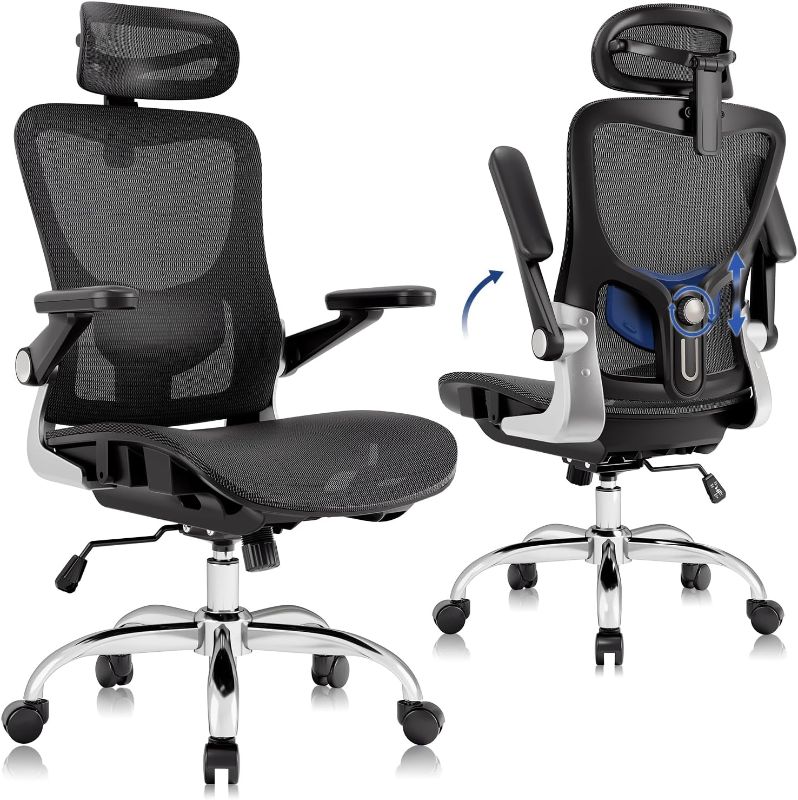 Photo 1 of Ergonomic Office Chair?Mesh Seat Cushion with 3D Armrests and 3D Headrest, Adjustable Lumbar Support with Rocking Function, SGS Class 4 Gas Clylinder?Black
