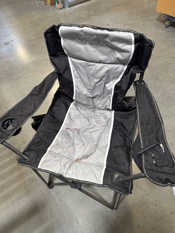 Photo 1 of Folding Camping Chair Portable Outdoor Heavy Duty Padded Chairs Lawn Chair with Cup Holder, Storage Pocket and Cooler Bag, Supports 450LBS Black
