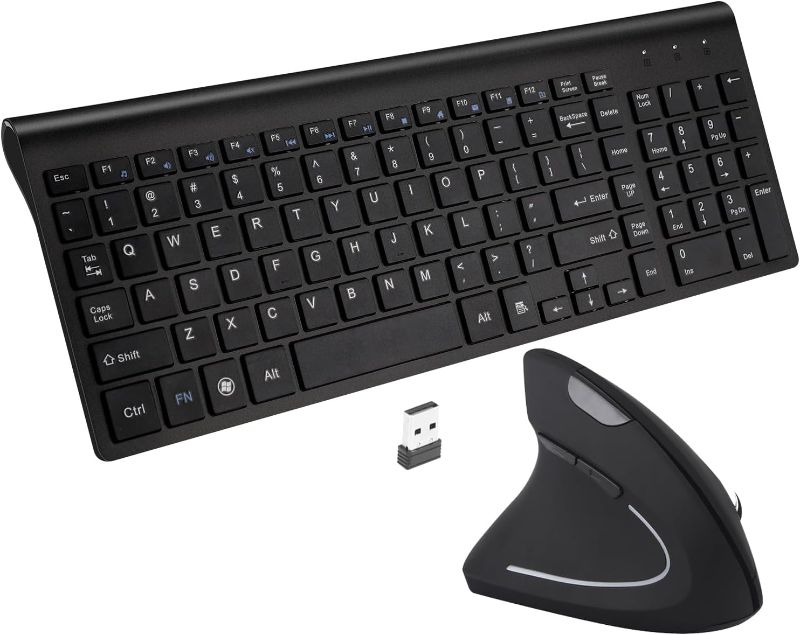 Photo 1 of Fonicer Left Handed 2.4GHz Wireless Vertical Ergonomic Mouse and Keyboard Combo Ultra-Thin Portable Size for PC Desktop Computer Laptop Mac Tablet, Black
