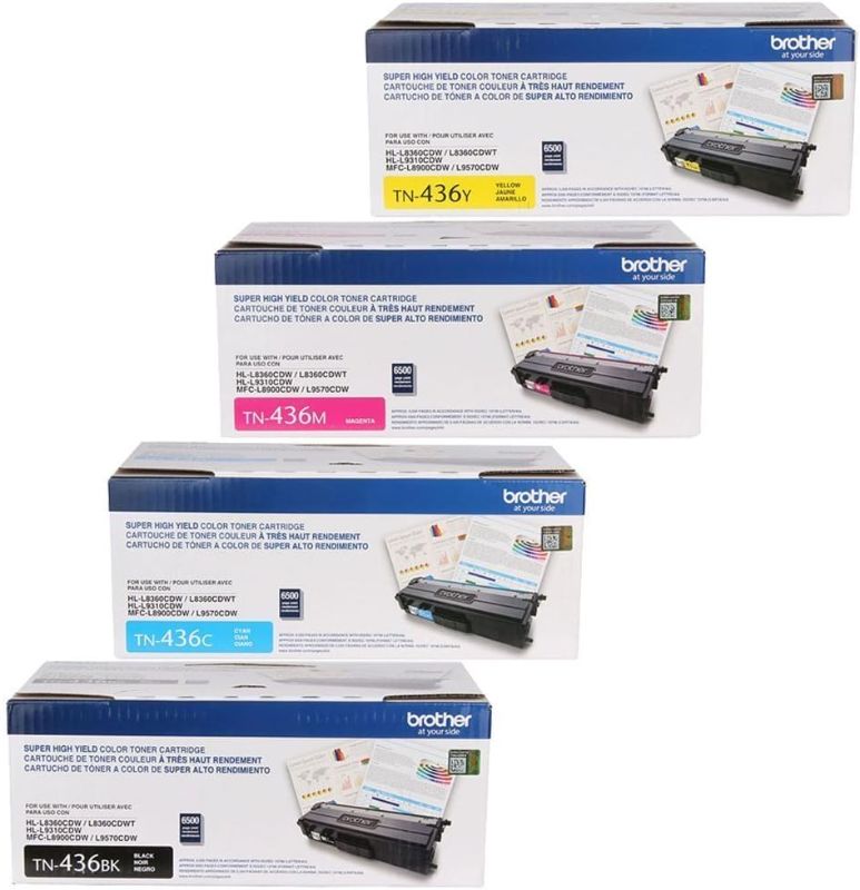 Photo 1 of Brother TN436BK, TN436C, TN436Y, TN436M 4-Color Super High Yield Toner Cartridge Set