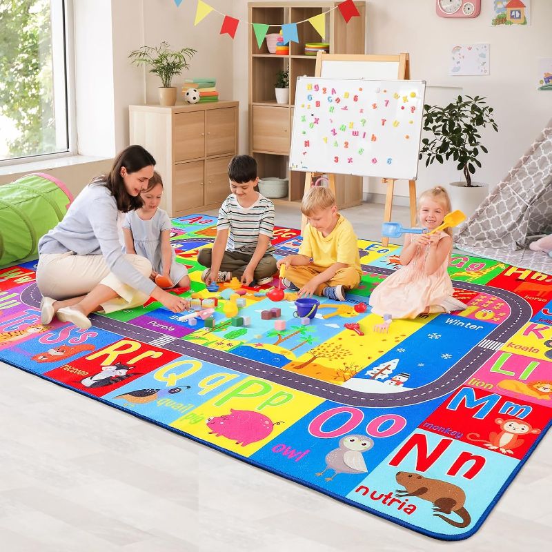 Photo 1 of HOMORE Kids Rug, 9x12 Large Educational Rugs for Classroom Kids Collection ABC Rug for Learning Alphabet, Numbers, Colors, Season and Animal Words, Play Rugs for Playroom
