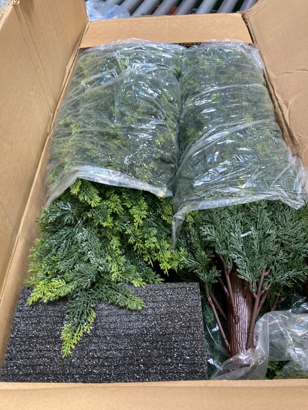 Photo 1 of Artificial Topiary Tree 2-Set - Beautiful Realistic Faux Cedar Pines, 4 Feet Tall, UV Protection for Longer Life, 6" Wide Heavy Duty Pots for Outdoor & Indoor Decor
