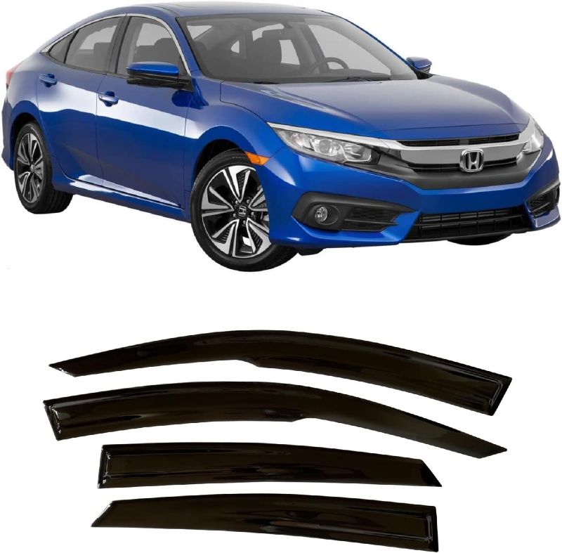Photo 1 of 2016-2021 Tape-On Rain Guards for Honda Civic Sedan Side Window Visor Deflectors EX EX-L LX Sport Touring Durable Vent Shades 2017 2018 2019 2020
