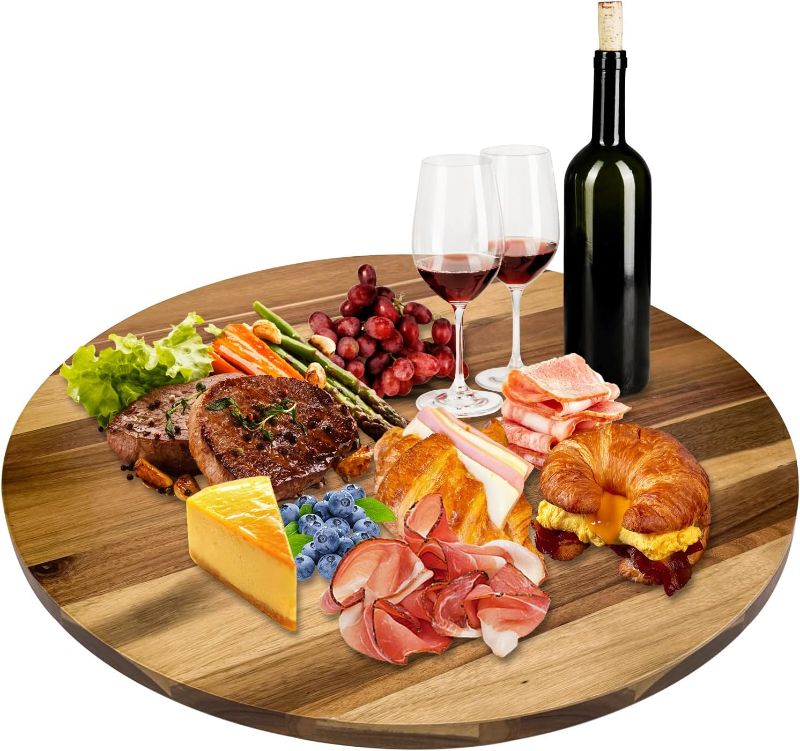 Photo 1 of 26'' Acacia Wooden Lazy Susan with 360 Rotation for Dining Table Top,Extra Large Wooden Serving Tray with Heavy Duty Rotating Wheel for Kitchen,Dining Table