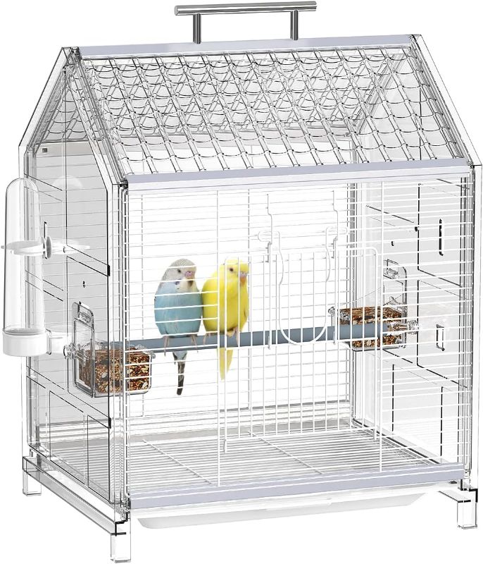 Photo 1 of 20.5 inch Pet Small Bird Cage, Parrot Cage, Portable Bird Carrier, Temporary Bird Cage in Car, for Home, Outing, Pet Clinic, Temporary Placement, for Small Medium Birds, Clear
