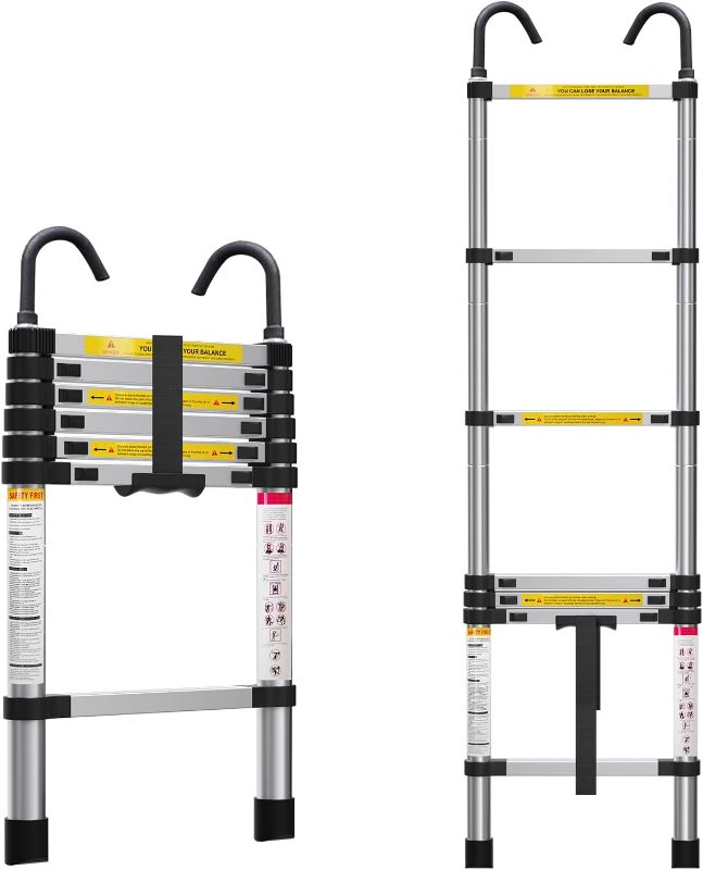 Photo 1 of 6.6ft Telescoping Ladder, Lightweight Collapsible Ladder with Hook, Aluminum Extension Ladders for Home, Folding Telescoping Ladder for RV, Attic, Daily Use at Home, 330 lbs…
