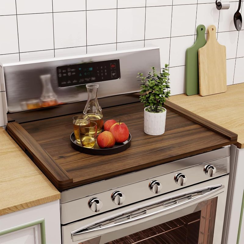 Photo 1 of Noodle Board Stove Cover Wood (Ready to Use), Stove Top Covers for Electric Stove, Gas Stove, Wooden Decorative Rustic Kitchen Serving Tray, for Range Stovetop, Cooktop, 30'' * 22'', Brown
