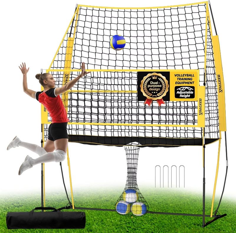Photo 1 of Volleyball Practice Net 8x11 FT (6'6'' to 8'), Adjustable Heights Volleyball Training Net, Heavy Duty Training System for Hitting Spiking Serving, Backyard Indoor Outdoor Trainer Equipment
