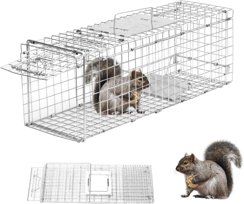 Photo 1 of Animal Trap 24"x8"x7" Cage Trap, Heavy Duty Folding Raccoon Traps, Humane Cat Trap for Stray Cats,Rabbits,Squirrels,Outdoor Small Animal Trap,Humane Catch & Release
