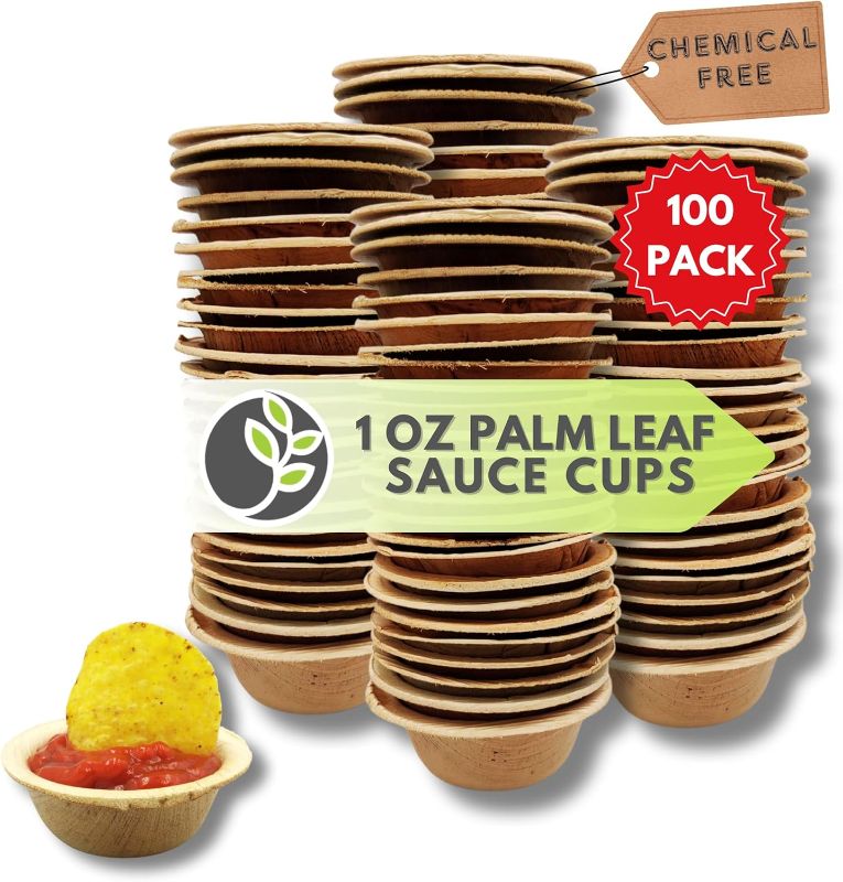 Photo 1 of Mini Palm Leaf Dip Bowls - 2.5 Inch 100 Pack Sauce Cups - Same as Small Bamboo Bowls for Sauces - Eco Friendly, Disposable, Compostable and Biodegradable - Mini 1.5 oz Ramekins
