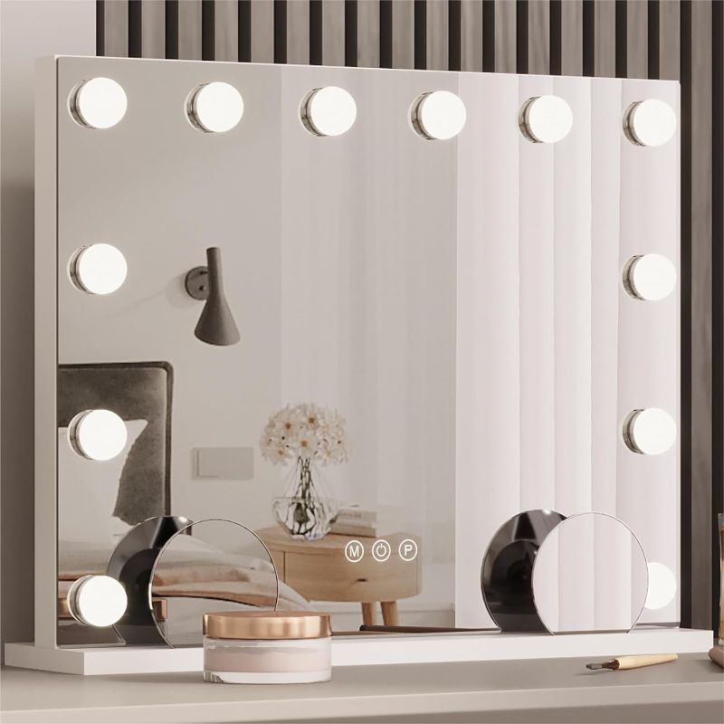 Photo 1 of Vanity Mirror with Lights, Hollywood Lighted Makeup Mirror with 12 Dimmable Led Bulbs, 3 Color Lighting Modes, USB Charging Port Touch Control 10x Magnification 20 × 17 inch
