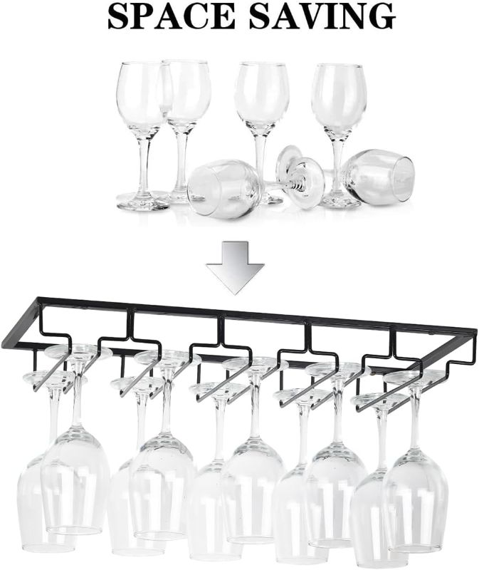 Photo 1 of Wine Glass Rack - Under Cabinet Stemware Wine Glass Holder Glasses Storage Hanger 1 Pack Metal Organizer for Bar Kitchen 5 Rows Black
