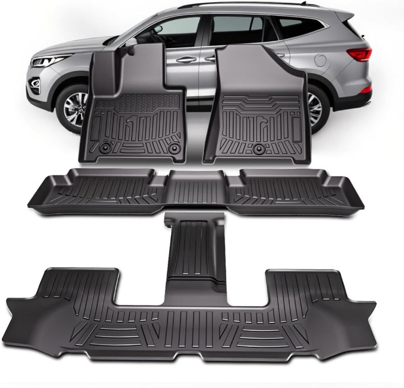 Photo 1 of TPE All-Weather Floor Mats for Santa Fe 2024 2025 (Not for Hybrid)| Custom Fit Heavy Duty Truck Floor Liners | Front & Rear Row Protection | Durable, Odorless (4-Piece Set, Black)
