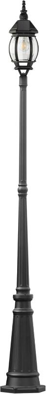Photo 1 of LUTEC Solar Lamp Post Light, Dusk to Dawn Waterproof Pole Light with Clear Glass, Aluminium Exterior Vintage Black Solar Powered Street Light Fixtures for Garden, Driveway, Pathway(Bulb Included)
