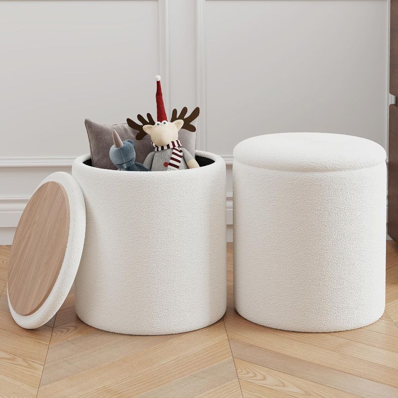 Photo 1 of Ottoman Poufs with Storage, Set of 2 Soft Upholstered Vanity Stool,Multifunctional Ottomans Coffee Table Padded Seat Foot Rest for Living?White, Pack of 2?
