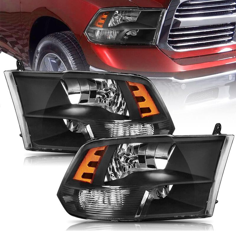 Photo 1 of Headlight Assembly Compatible with 2009 2010 2011 2012 2013 2014 2015 2016 2017 2018 Ram 1500,2019 Ram 1500 Classic,2010-2018 Ram 2500 3500 Headlights Headlamp Black Housing Driver and Passenge
