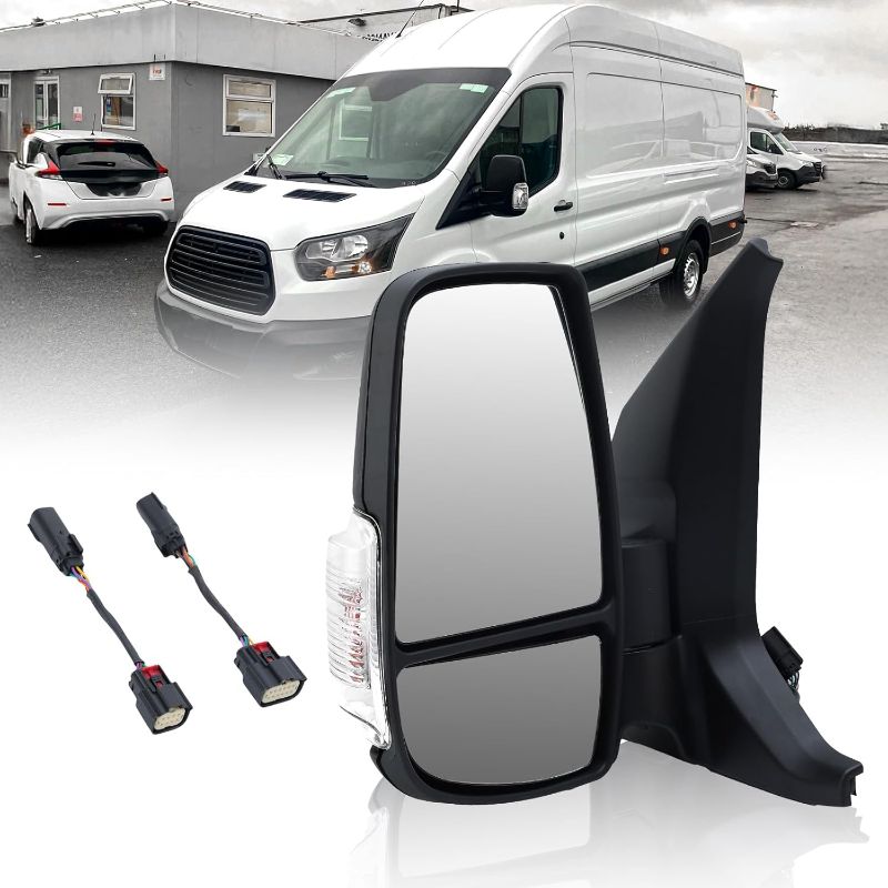 Photo 1 of Driver Side Mirror,Mirrors Compatible with 2015-2021 Ford Transit 150 250 350 350 HD,Transit Side View Mirror with Power Glass,Heated,Signal Light,With Indicator Short Arm 6 Pins(Black)
