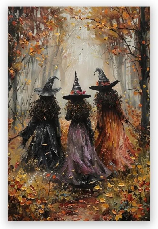 Photo 1 of Horror Halloween Decor Wall Art Print Three Witches In The Forest Vintage Posters Decor Autumn Beautiful Witches Forest Canvas Printing For Living Room Bedroom 24x36inch Unframed
