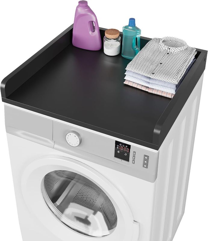 Photo 1 of Washer Dryer Countertop, 23.62" D x 23.62" W x 3.15" H, Countertop for Washer and Dryer with Non-Slip Pads and Round Corner Edge Rails, Laundry Room Organization(Black)
