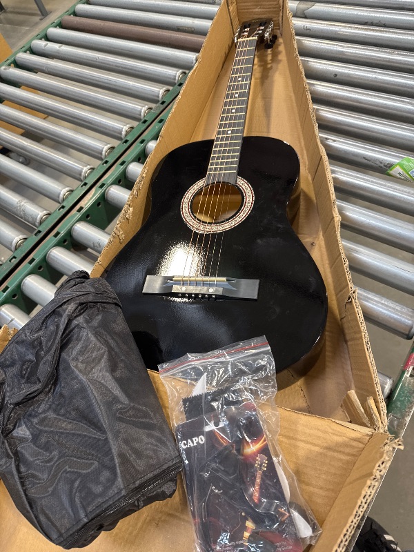 Photo 1 of 38in Beginner Guitar Acoustic Guitar Basic Starter Kit Tuner Capo Strings Winders Strap Picks Student Kids Adults Guitar Pickguard with Gig Bag
