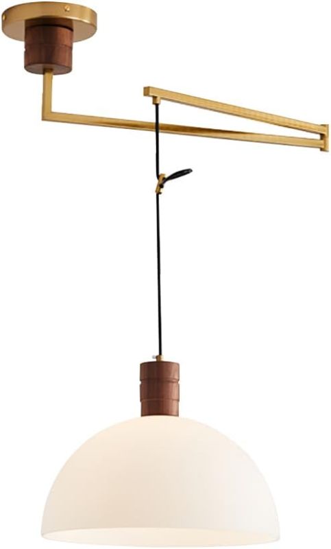 Photo 1 of Adjustable Pendant Light Fixture, Industrial Swing Arm Hanging Light with Glass Shade, Dome Ceiling Pendant Light for Dining Room Living Room in Gold
