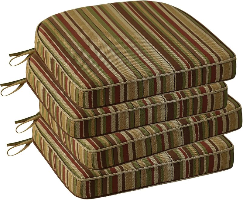 Photo 1 of Outdoor Round Corner Seat Cushion, 17"x16"x2", Set of 4, Non Slip Seat Cushion Pads with Removable Cover for Patio Furniture, Garden Yard Lawn, Colorful Stripe
