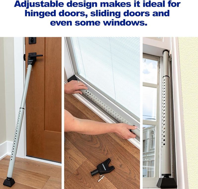 Photo 1 of BRINKS Door Security Bar - Adjustable Brinks Door Security Bar for Travel, School, Dorm and Home - Door Jammer for Hinged Doors and Sliding Door Security – Silver
