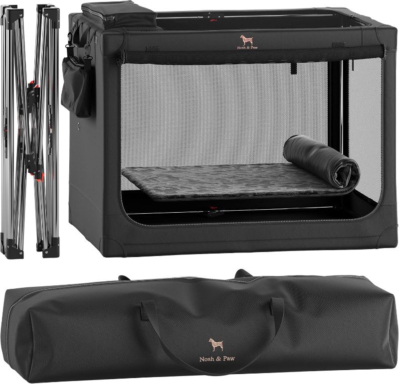 Photo 1 of Noah & Paw Collapsible Dog Crate Travel Kennel for Car, Includes Pet Mat for Pet Cage, 2 Storage Pockets, Handbag, 10mm Locking Zippers 