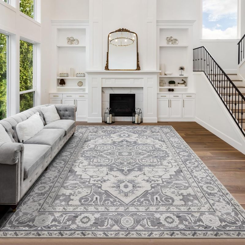 Photo 1 of MaxRugrs 8x10 Area Rugs for Living Room Washable Stain Resistant Soft Thin Non Skid Rubber Backing- Bedroom & Dining Room - Large Floor Vintage Carpet -Family & Pet Friendly Rugs
