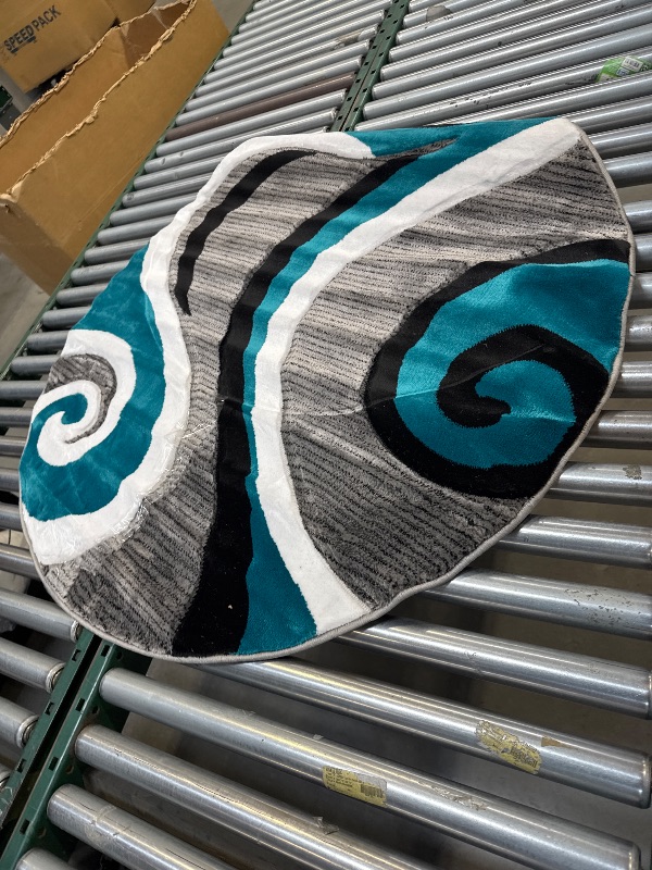 Photo 1 of Masada Rugs Sophia Collection Hand Carved Round Area Rug Modern Contemporary Turquoise Grey White Black 