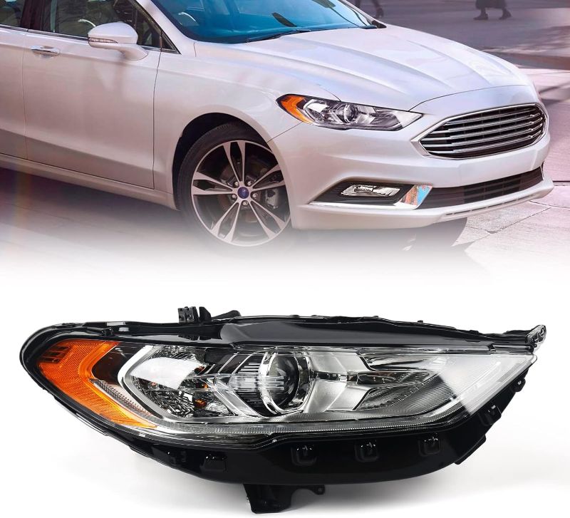 Photo 1 of FIONE for Ford Fusion Headlight Assembly 2017 2018 2019 2020 Halogen Projector Headlamp Replacement Chrome Housing Front Lamp Right Passenger Side RH HS7Z13008G
