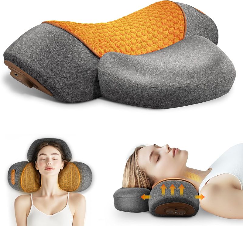 Photo 1 of 3-in-1 Rechargeable Neck Massager Pillow - Pillow Massage Neck Hump for Shoulder Pain, Deep Tissue Pain Relief, with Heating and Traction Function, Hump Corrector for Women

