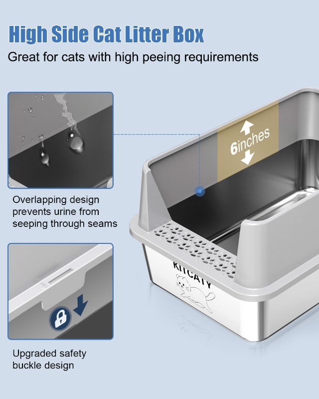 Photo 1 of  2 Pack Stainless Steel Litter Box, Metal Litter Boxs with Lid High Sides, XL Extra Large Litter Box for Big Cats, Never Absorbs Odors, Leak-Proof, Stain-Free, Rust-Free, Easy to Clean, Scoop Included
