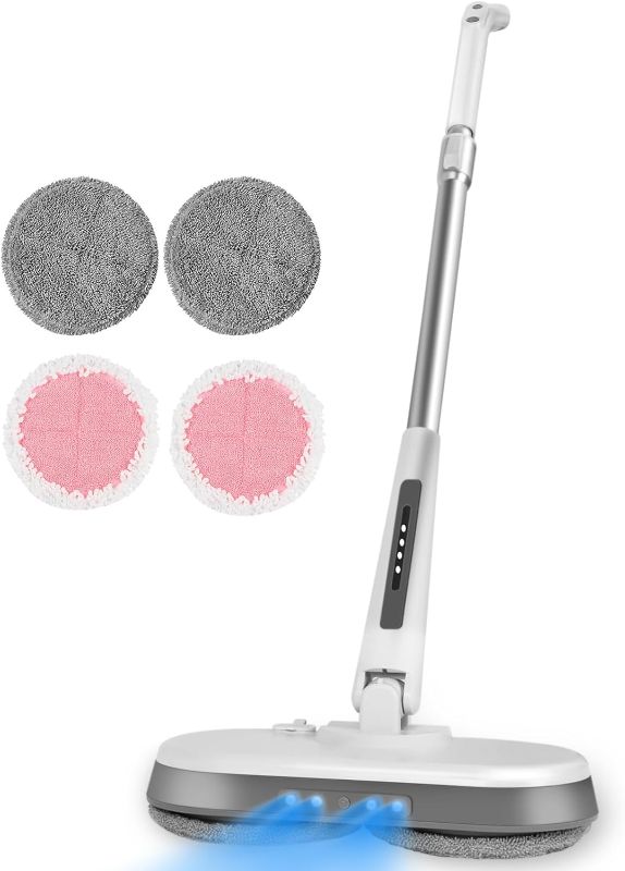 Photo 1 of Cordless Electric Mop, Electric Spin Mop with LED Headlight and Water Spray,60 Mins Spin Power Scrubber Mops for Floor Cleaning,2000mAh Battery,350ml Water Tank,Light Weight,Standing Storage
