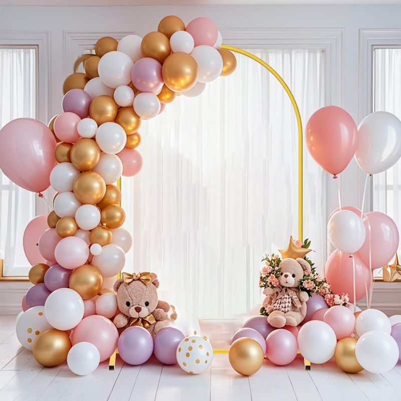 Photo 1 of 6FT Arch Backdrop Stand for Party, Wedding Arch Stand for Ceremony Birthday Party Baby Showers Photo Booth Easy Assembly Supports Flowers Balloons and Decor,Gold Short
