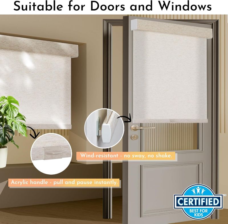 Photo 1 of Persilux Light Filtering Roller Shades for Window Blinds,Cordless,Linen Fabric,Thermal Insulated Fabric UV Protection Shades for Home,Office,Bedroom,Door,Light Filtering-Cream,31" W X 72" H
